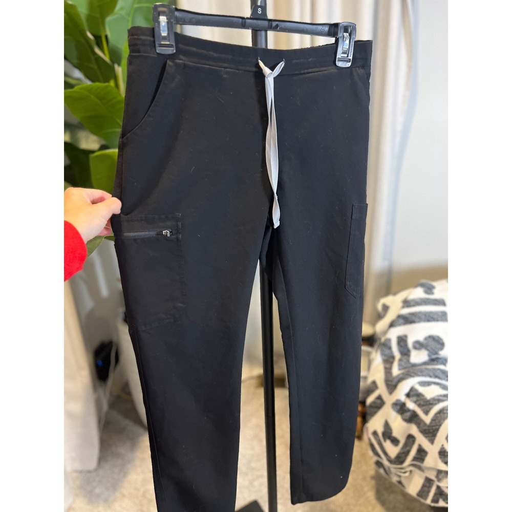 FIGS Technical Collection Black Scrub Pants Women Small Cargo Pocket Drawstring - Picture 4 of 6